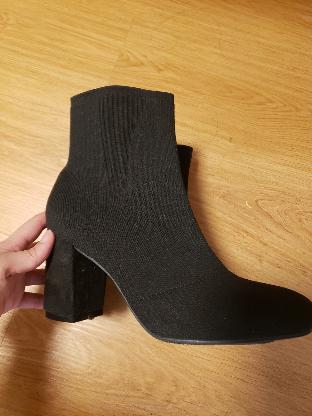 MIA Black Stretch Knit Block Heel Ankle Boots - Women